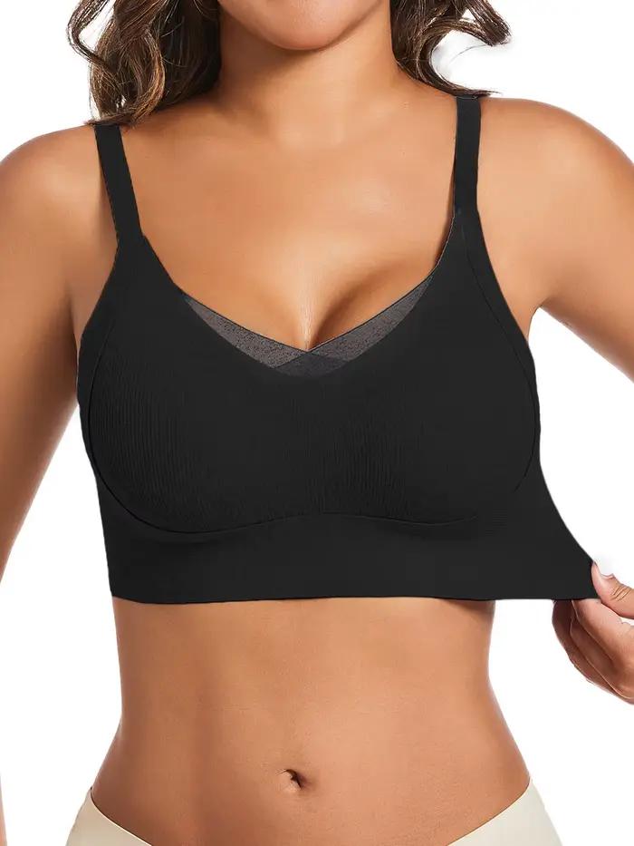 Soutien-gorge push up noir décontracté pour femmes, polyester, viscose, elastane, rembourré, sans fil, fermeture au dos, pour toutes occasions, confort et féminité