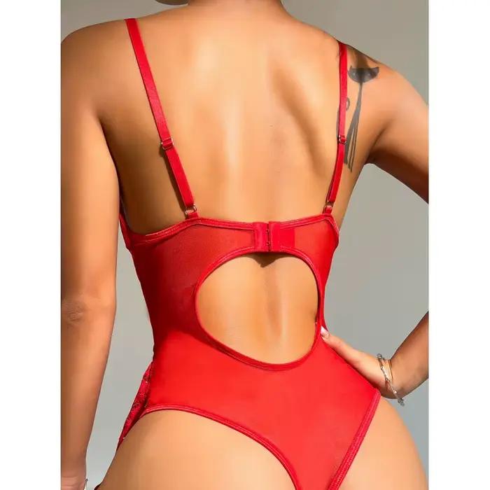 Soutien-gorge Transparent en dentelle pour femmes, Lingerie Sexy, body sans entrejambe, Costume érotique, ensemble de sous-vêtements Teddy avec nœud papillon