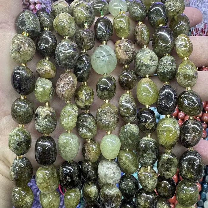 Perles en pierre de grenat vert naturel, irrégulières, à facettes, pour la fabrication de bijoux, collier et bracelet DIY, 15''10-15mm