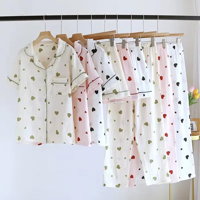 Pyjama d'été 3 pièces en pur coton pour femmes
