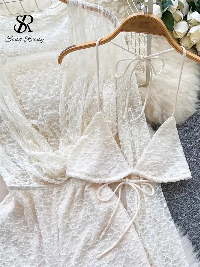 SINGREINY dentelle pure sensuelle combishorts col oscillant avec lacets licou Lingerie barboteuses dames été plage Sexy body