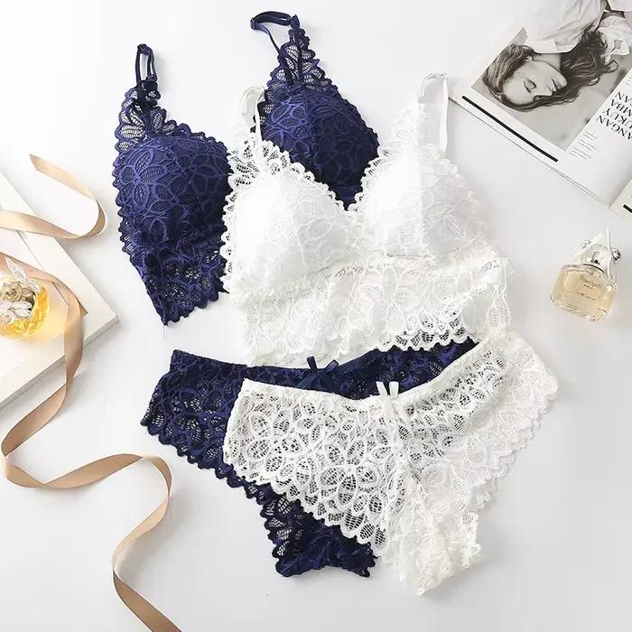 Ensemble soutien-gorge et culotte en dentelle pour femmes, Bralette sans fil, culotte taille basse, slip classique en dentelle, sous-vêtement confortable, ensemble de Lingerie Sexy