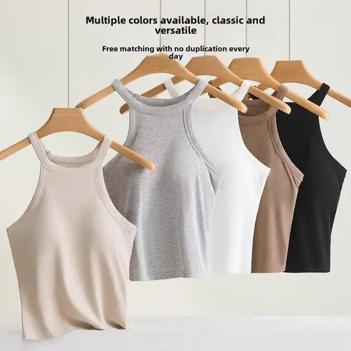 Haut Camisole à col licou fileté avec soutien-gorge intégré, haute élasticité, écharpe ajustée, bonnet fixe, sous-vêtements respirants pour femmes