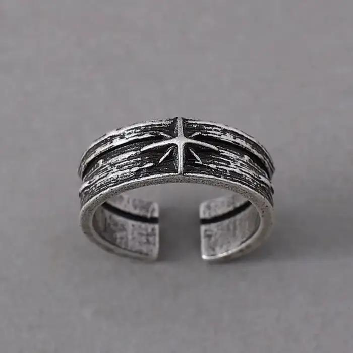 Bague ouverte réglable unisexe style punk gothique argenté étoilé, bijou artisanal rétro, cadeau pour hommes et femmes