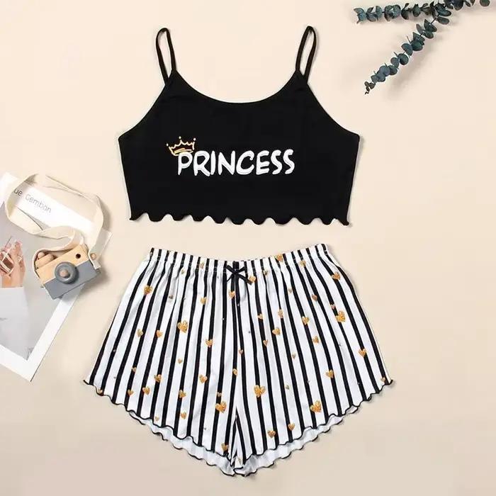 Ensemble de pyjamas décontractés à imprimé princesse pour femmes