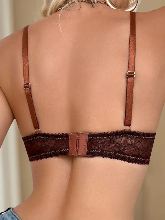 Soutien-gorge élégant marron en dentelle à armatures pour femme