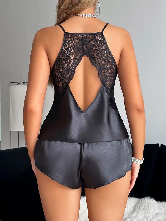 Ensemble de pyjama dos nu en dentelle pour femme