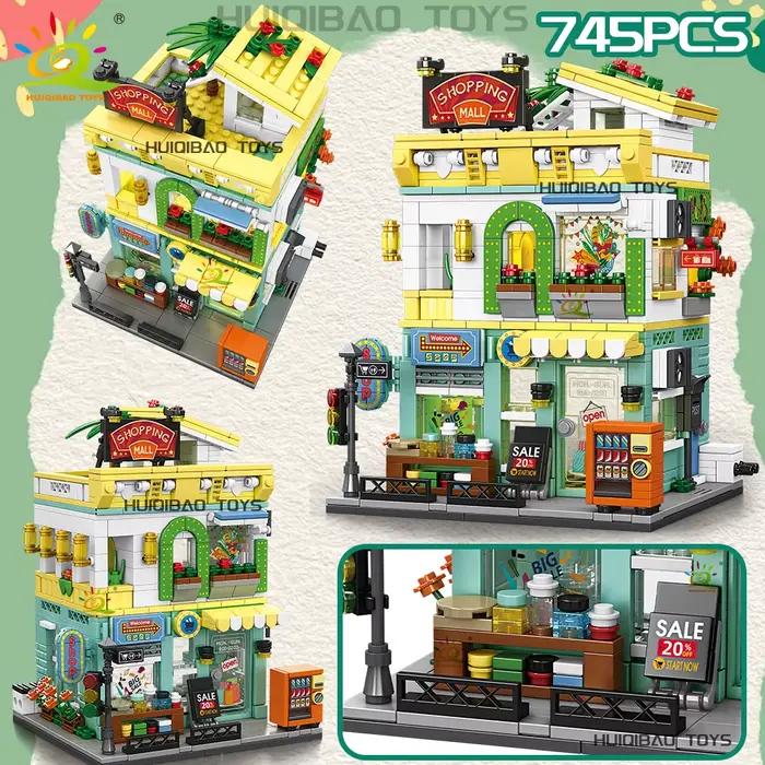 HUIQIBAO City Street View supermarché café Burger Shop hôtel modèle blocs de construction bricolage Architecture briques jouets cadeau adulte