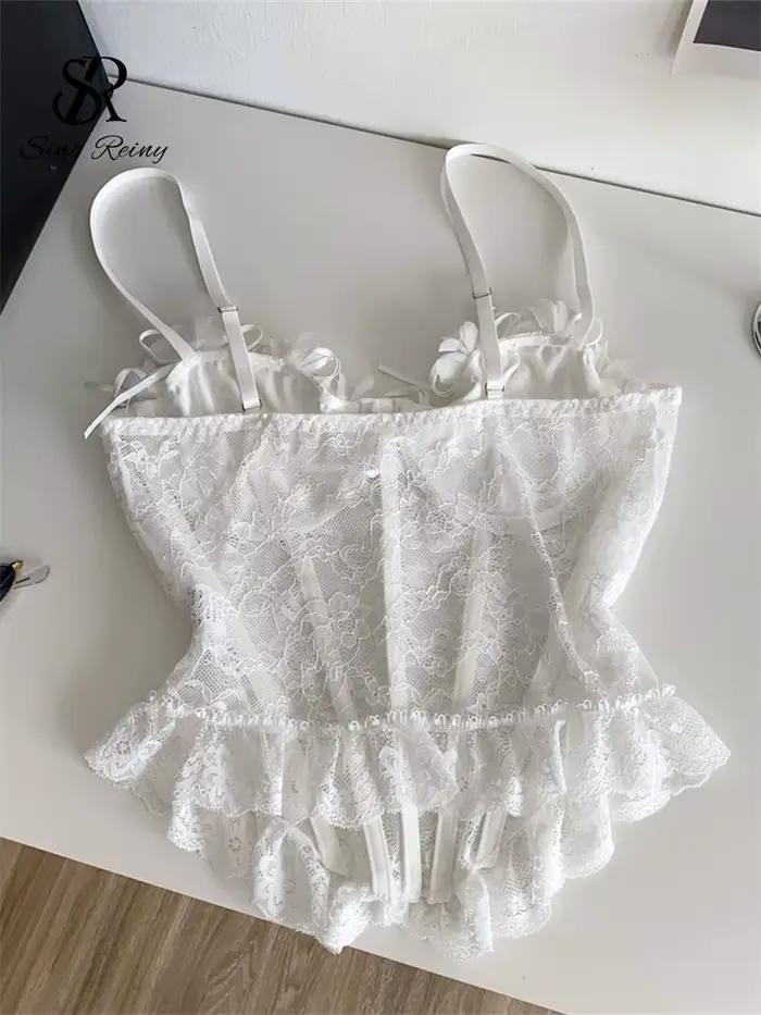 SINGREINY 3D Floral Sexy pure Lingerie haut dames dentelle épissure moulante polyvalent Camisole français romantique Hotsweet Corset gilet