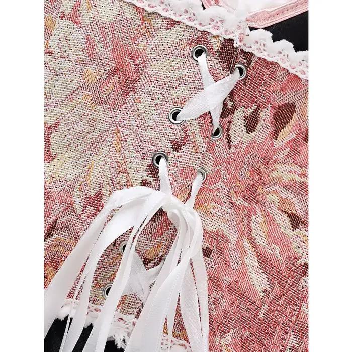 Corset bustier rose floral sans bretelles à col cœur pour femme