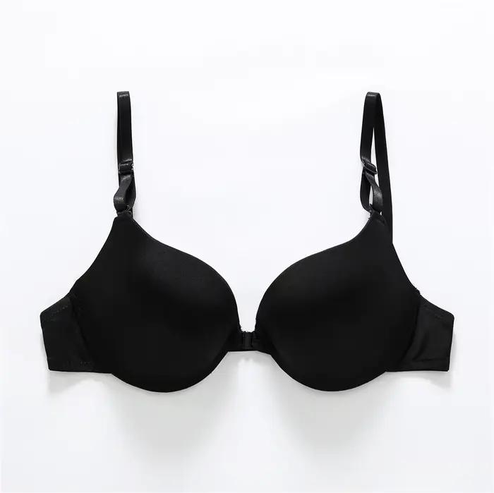 Soutien-gorge froncé pour femmes, fermeture frontale, décolleté en V profond, à armatures, Lingerie solide, Push Up, dos nu, sous-vêtements intimes