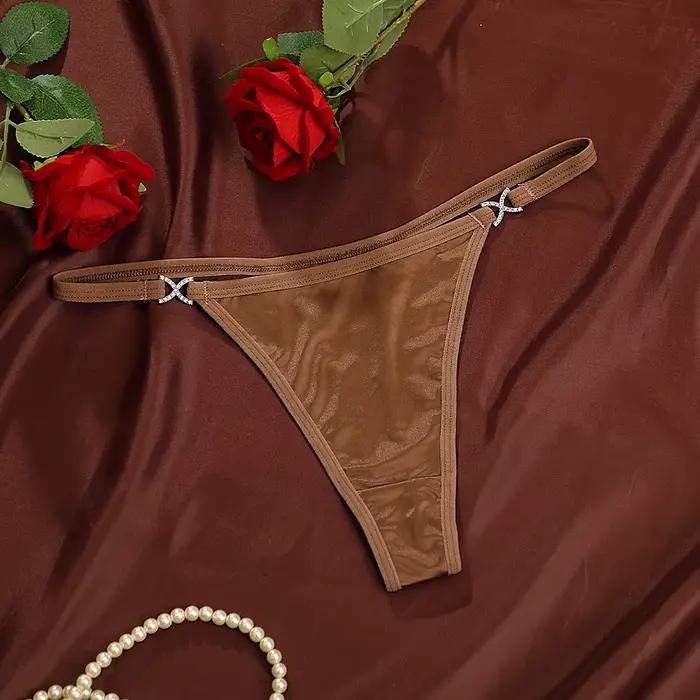 Lingerie femme sous-vêtements sans couture Satin strass string respectueux de la peau respirant faible releé Diaments