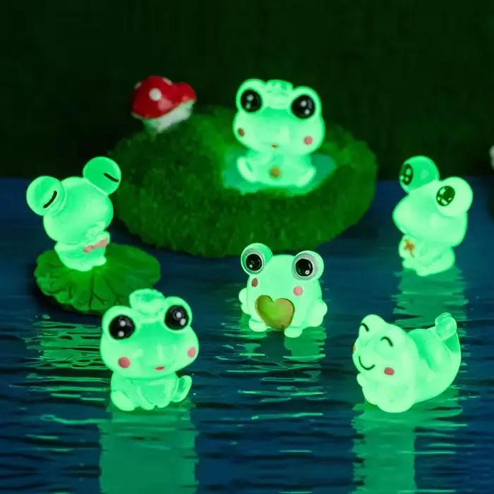 6 pièces/ensemble bricolage Figurines décoratives cadeau grenouilles lumineuses fée jardin décoration Miniature grenouille Figurines lueur la nuit décor à la maison