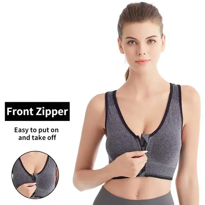 Soutien-gorge de Sport pour femmes, fermeture éclair sur le devant, plus de tailles, haut court, gymnastique, Jogging, Yoga, Fitness, gilet antichoc, Bralette, soutien-gorge de Sport pour femmes