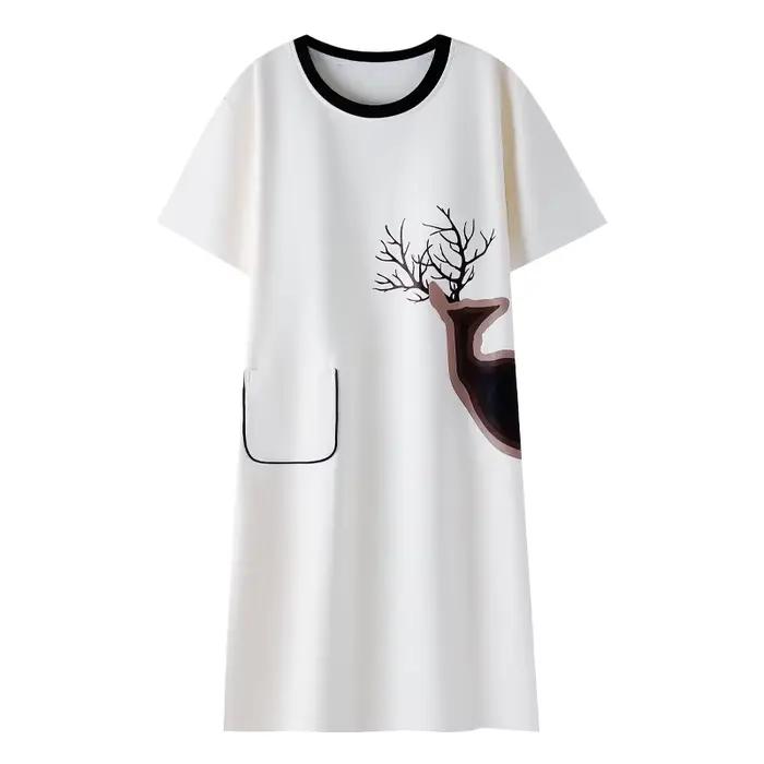 Date femmes chemise de nuit femme 100% coton à manches courtes vêtements de nuit robe de nuit