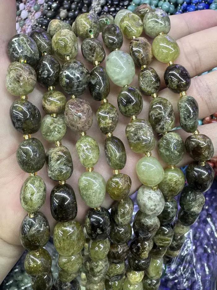 Perles en pierre de grenat vert naturel, irrégulières, à facettes, pour la fabrication de bijoux, collier et bracelet DIY, 15''10-15mm