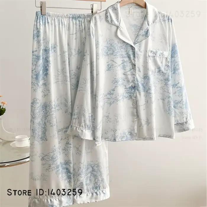 Nouveau femmes Pijamas soyeux Satin 2 pièces Pyjamas ensemble vêtements de nuit printemps automne pantalon