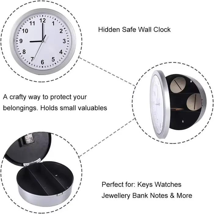 Horloge murale secrète avec compartiment caché, cachette de l'argent liquide, clés de bijoux, coffre-fort de valeur pour la décoration de la maison et du bureau