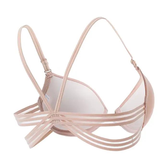 Soutien-gorge dos croisé sans fil, tissu polyuréthane Sexy pour jeunes, froncé, Invisible, respirant, Push up, confortable, fermoir avant réglable
