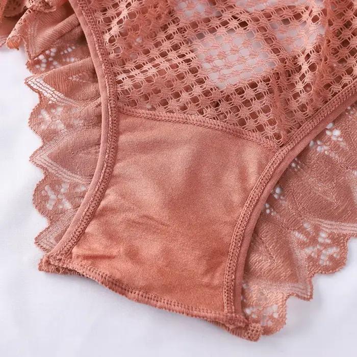 Culotte femme Sexy femmes dentelle garniture sous-vêtements taille haute culotte évider sous-vêtement solide confortable femme respirant Plus