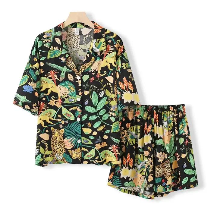 Pyjama en coton imprimé animaux tigre pour femmes, vêtements de nuit confortables, costume pour printemps et été, vêtements de maison pour dames