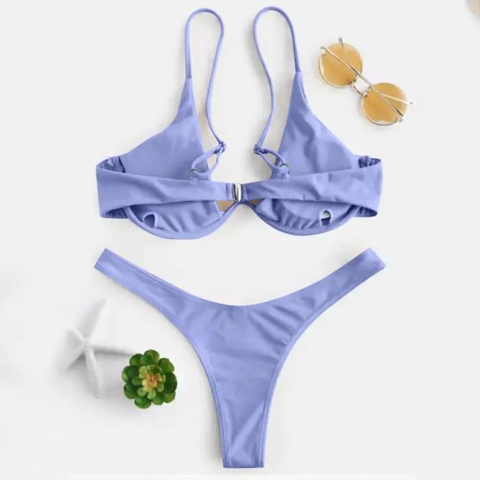Sexy à armatures Bikini 2024 Mujer femmes solide rouge Push Up soutien-gorge string maillot de bain licou col en V maillot de bain Mini Micro string maillots de bain