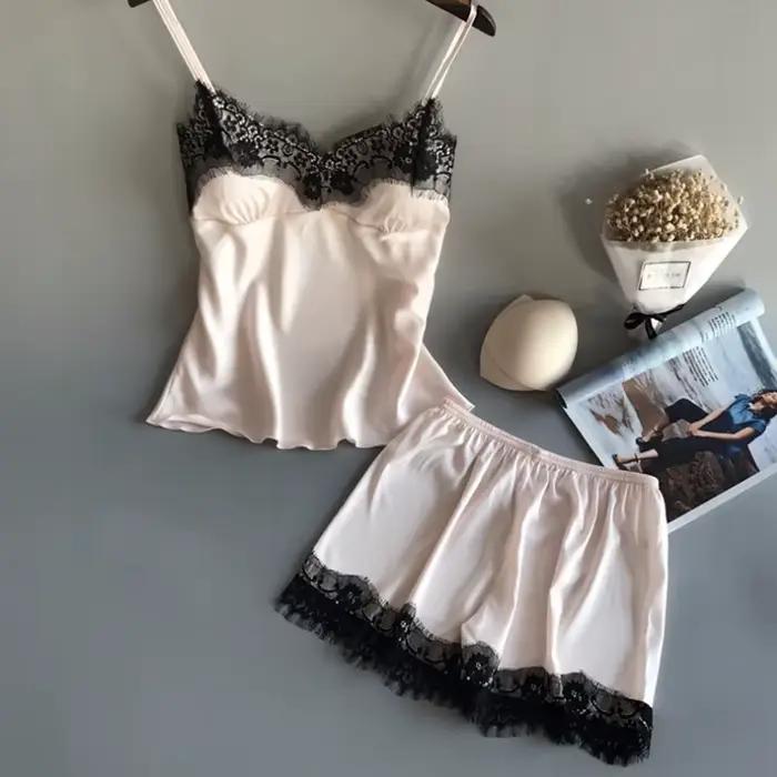 Ensemble pyjama en Satin et dentelle pour femmes