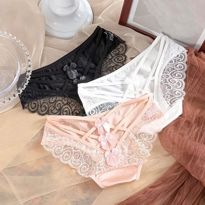 Culotte femme jaune sous-vêtements en Satin de soie dentelle Lingerie Sexy respirant taille moyenne slip