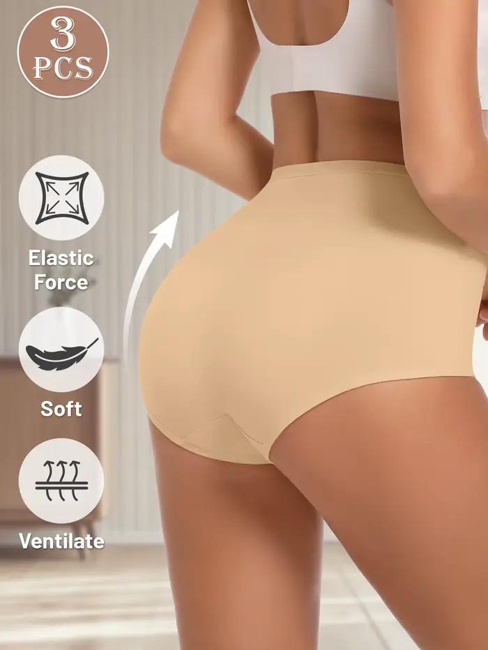 3 pièces culottes pour femmes en coton taille haute-contrôle du ventre bout