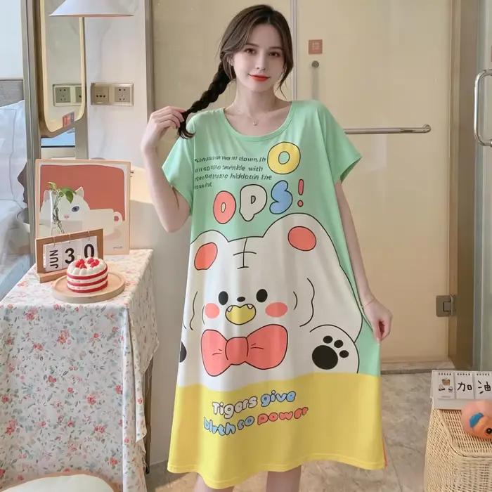 Robe de nuit à manches courtes pour filles et femmes