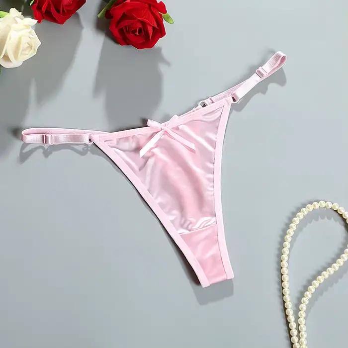 Culotte string en satin doux MoonBiffy pour femmes, taille basse, confortable et élégante lingerie sexy ```