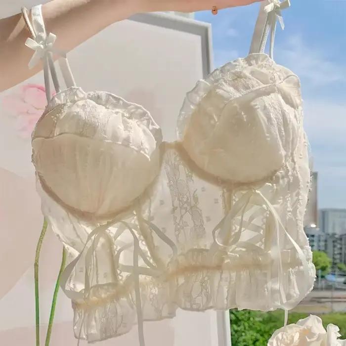 Corset rétro, soutien-gorge à lacets croisés en dentelle Lolita