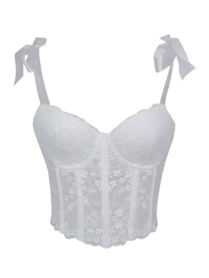 Corset en dentelle transparente à baleines pour femme