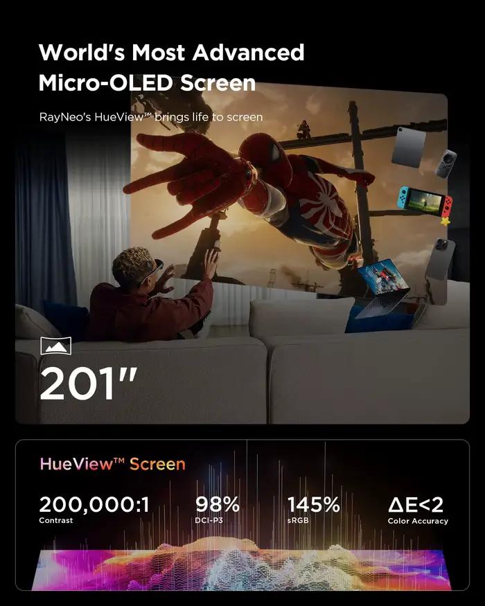 Lunettes RayNeo Air 3S : Découvrez un écran géant de 201' avec une luminosité de 650 Nits, confortables à porter, neuves