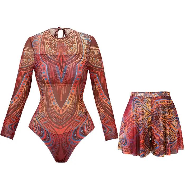 Maillot de bain en maille avec pantalons longs et robe de bain, manches longues, vêtements de plage en maille, Sexy, taille haute, vêtements de plage intelligents, nouvelle collection 2025
