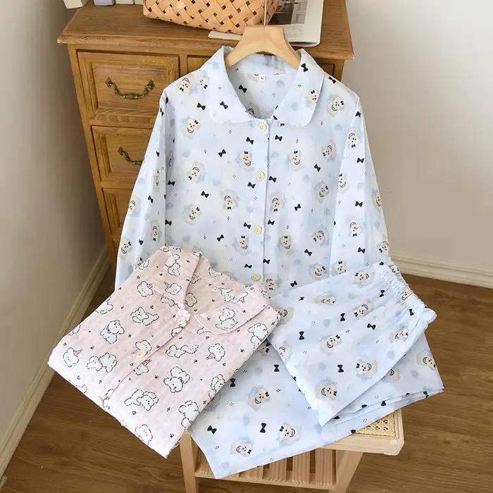Pur coton femmes pyjama pantalon ensembles printemps automne robe de nuit pour dames Pyjamas vêtements de maison