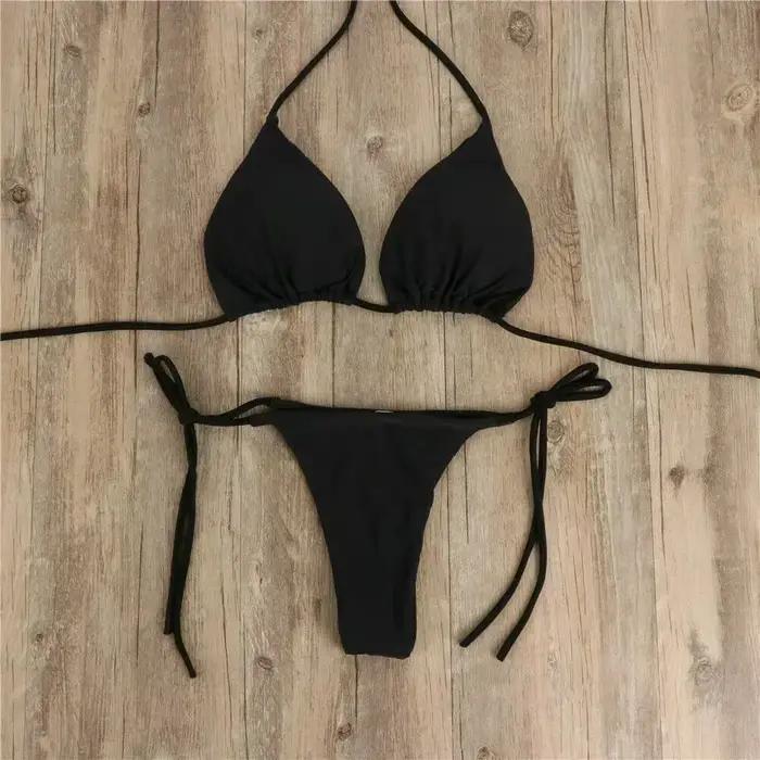Femmes string Bikini ensemble côté cravate Sexy maillot de bain Style bandeau