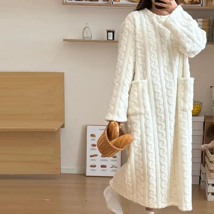 Chemise de nuit en velours corail pour femme, pyjama d'automne et d'hiver, vêtements de nuit longs, ensembles de Robe chaude, vêtements de maison, peignoir