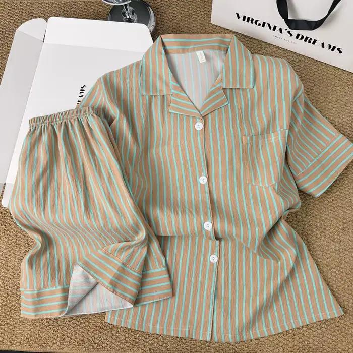 Pyjama rayé color-block simple de style coréen pour femme