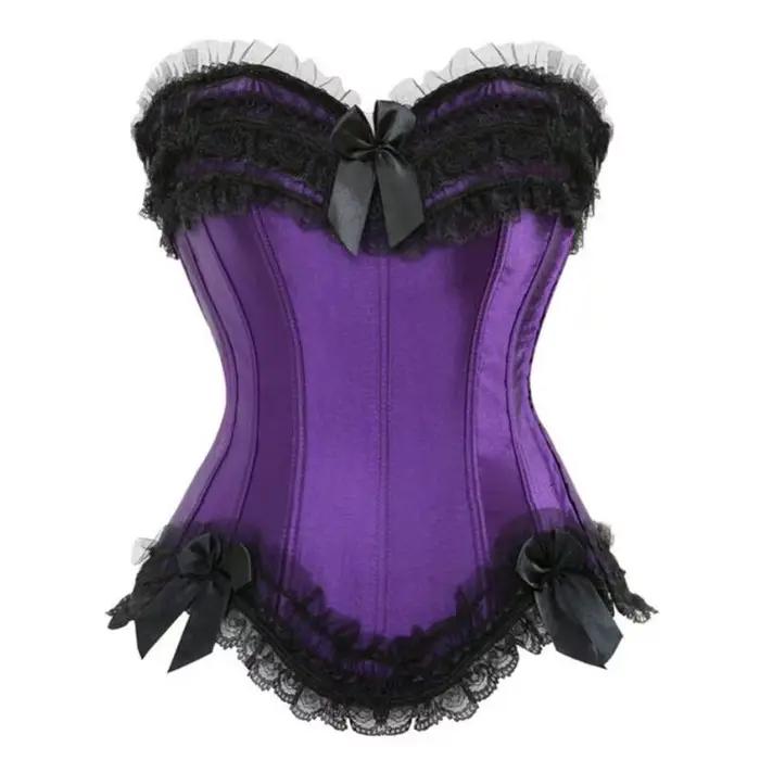 Femmes Sexy Satin surbuste Corset à lacets Corsets Bustiers haut gothique dames Halloween grande taille blanc rouge noir rose korsett