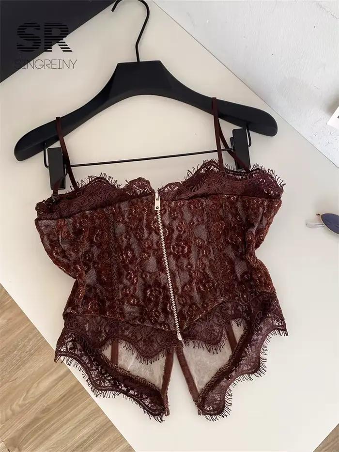 Haut Corset en Dentelle Sensuel Bleu Ciel Taille Unique Camisole Vintage pour Femmes Occasions Spéciales Nocturnes Sorties Estivales