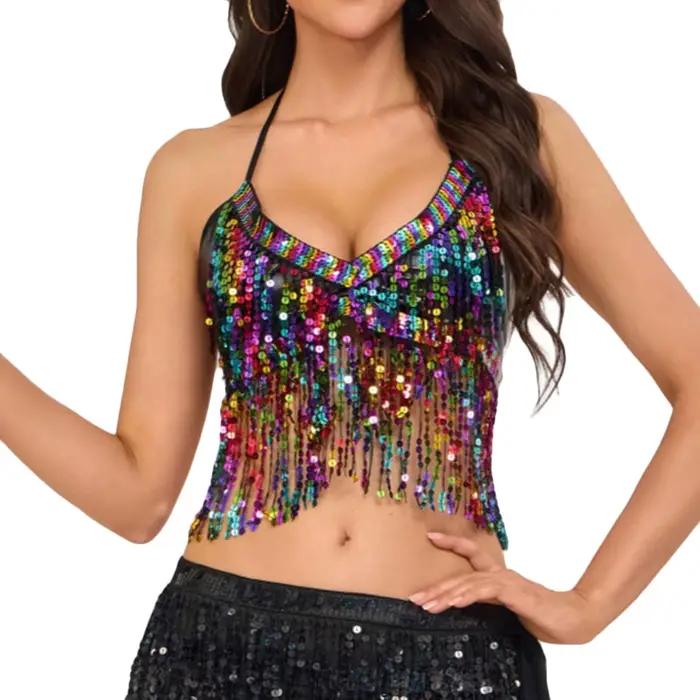 Soutien-gorge à franges et paillettes pour femmes