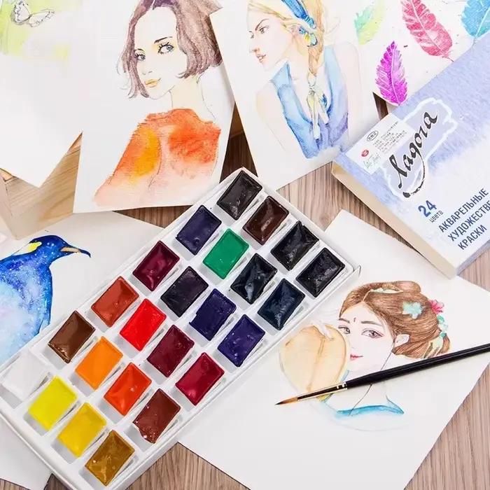 Ensemble de peinture pour aquarelles, 16/24 couleurs, nuits blanches, Sonnet, artistes, couleurs vives et vives, casseroles complètes, boîte en Carton de 2.5ml pour dessin d'étudiant