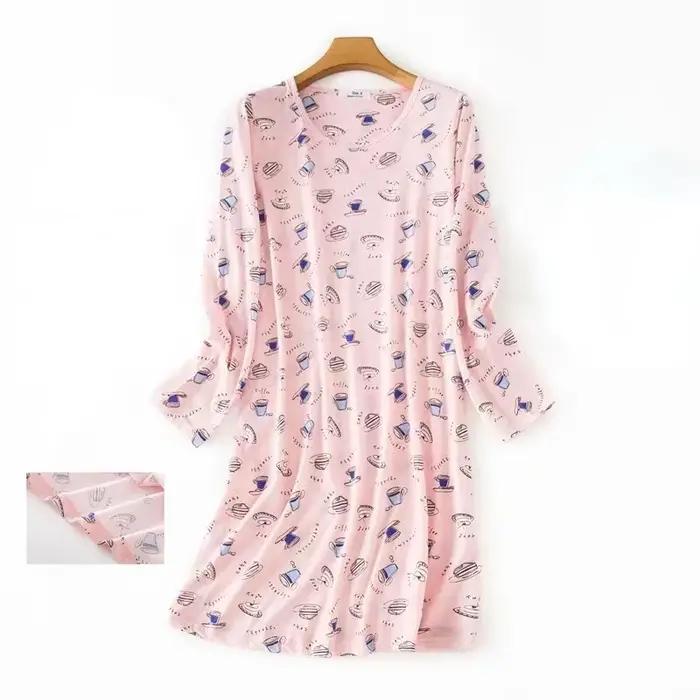Tricoté coton femmes grande taille Lingere chemise de nuit chemise de nuit ample à manches longues robe de nuit mignon dessin animé maison robe vêtements de nuit sexy