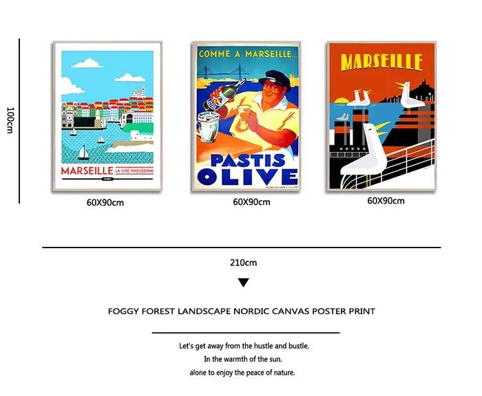 Toile de voyage d'olive de Marseille Anis de France, images Vintage, affiches Kraft, autocollants muraux enduits, décoration de maison, cadeau
