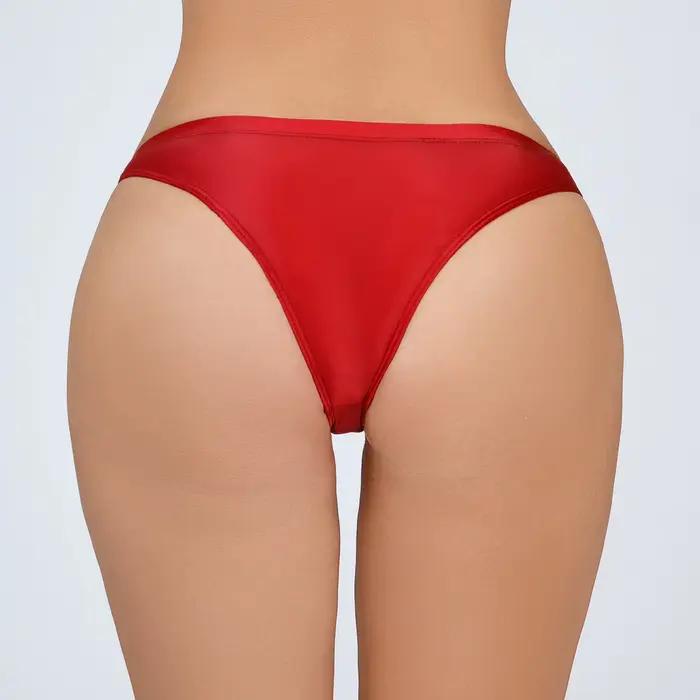 Bikinis culottes pour femmes mode soyeux brillant taille basse slips Transparent sans spectacle sous-vêtements Sexy couleur unie tongs en coton