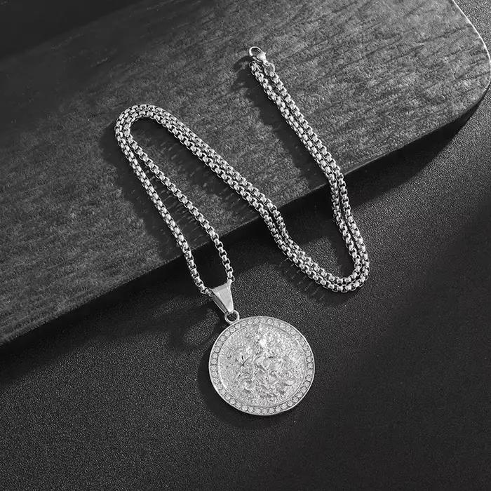 Saint George Dragon Slayer chevalier pendentifs titane acier hommes femmes personnalisé Hip Hop collier bijoux