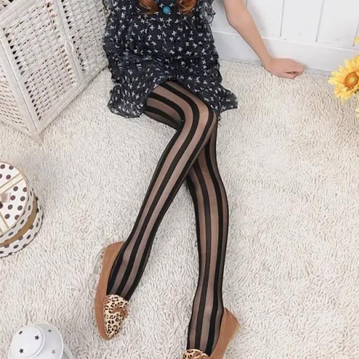 Collants gothiques à rayures verticales pour femmes, nylon et élasthanne, taille unique, occasion rock, soirée gothique, look mystérieux
