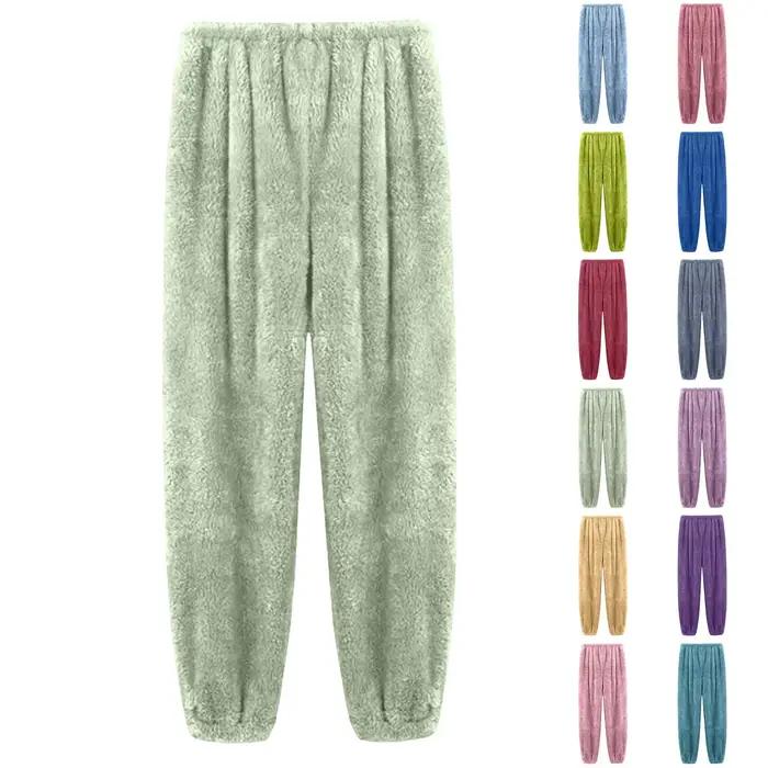 Femmes velours pyjama pantalon taille élastique maison décontracté chaud laine