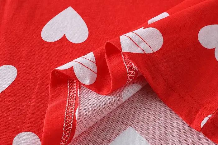 Ensemble pyjama rouge à manches longues et pantalon long en forme de cœur pour filles de 1 à 8 ans, style printemps et automne, vêtements de détente pour enfants en pur coton respirant, combinaison de